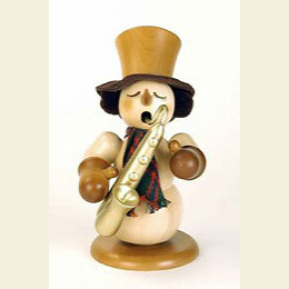 R�ucherm�nnchen Schneemann mit Saxophon natur  -  23cm