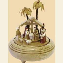 Music Box Nativity Scene natural wood  -  8 inch  -  20cm