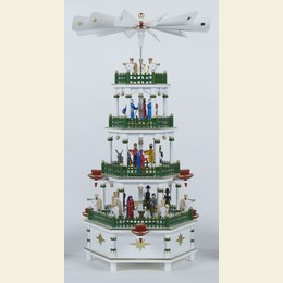 4 - st�ckige Pyramide Christi Geburt weiss mit Spielwerk  -  52cm