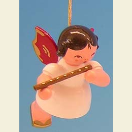 Angel with German flute  -  Red Wings  -  floating  -  5,5cm / 2,1 inch