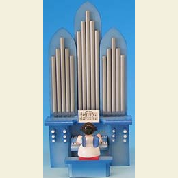 Angel with organ  -  Blue Wings  -  standing  -  6cm / 2,3 inch