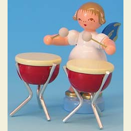 Angel with 2 timbals - Blue Wings - standing - 6cm / 2,3 inch
