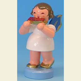 Angel with harmonica  -  Blue Wings  -  standing  -  6cm / 2,3 inch
