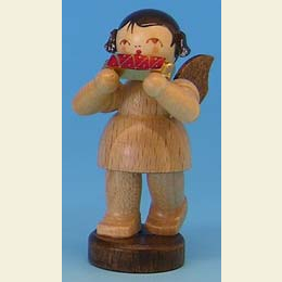 Angel with harmonica  -  natural colors  -  standing  -  6cm / 2,3 inch