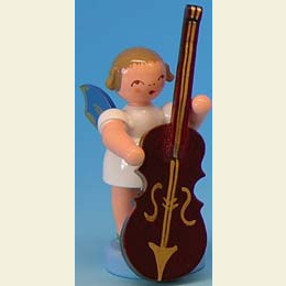 Angel with plucked bass  -  Blue Wings  -  standing  -  6cm / 2,3 inch