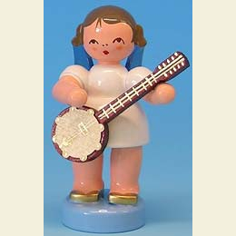 Angel with banjo  -  Blue Wings  -  standing  -  6cm / 2,3 inch