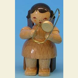 Angel with trombone  -  natural colors  -  sitting  -  5cm / 2 inch