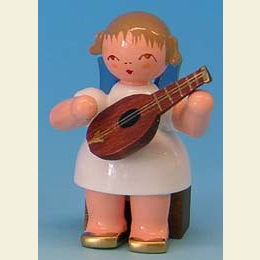 Angel with mandolin  -  Blue Wings  -  sitting  -  5cm / 2 inch
