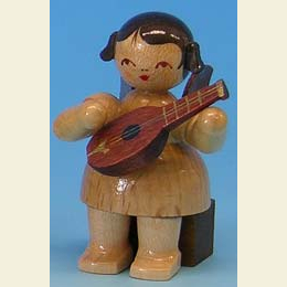 Angel with mandolin  -  natural colors  -  sitting  -  5cm / 2 inch