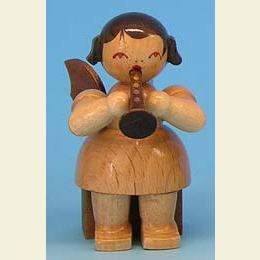 Angel with flute  -  natural colors  -  sitting  -  5cm / 2 inch