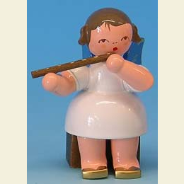 Angel with German flute  -  Blue Wings  -  sitting  -  5cm / 2 inch