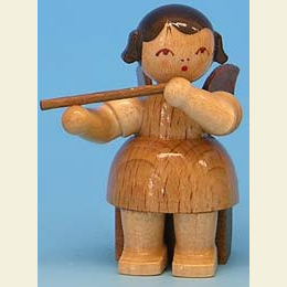 Angel with German flute  -  natural colors  -  sitting  -  5cm / 2 inch