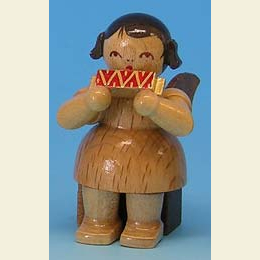 Angel with harmonica  -  natural colors  -  sitting  -  5cm / 2 inch