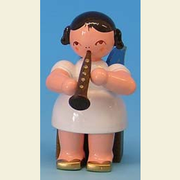 Angel with clarinet - Blue Wings - sitting - 5cm / 2 inch