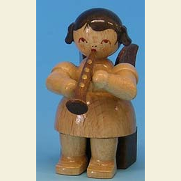 Angel with clarinet  -  natural colors  -  sitting  -  5cm / 2 inch