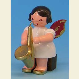 Angel with saxophone  -  Red Wings  -  sitting  -  5cm / 2 inch