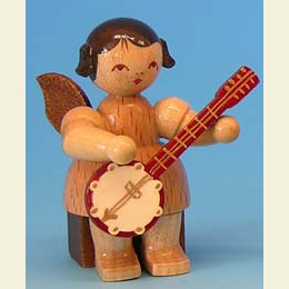 Angel with banjo  -  natural colors  -  sitting  -  5cm / 2 inch
