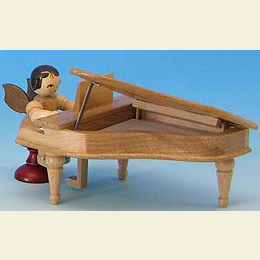 Angel with piano  -  natural colors  -  standing  -  6cm / 2,3 inch