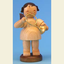 Angel with French horn - natural colors - standing - 9,5cm / 3,7 inch