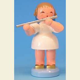 Angel with German flute  -  Blue Wings  -  standing  -  9,5cm / 3,7 inch