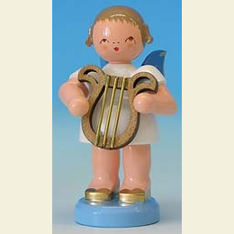 Angel with lyre - Blue Wings - standing - 9,5cm / 3,7 inch